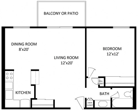 a floor plan of a small house with a living room and a dining room